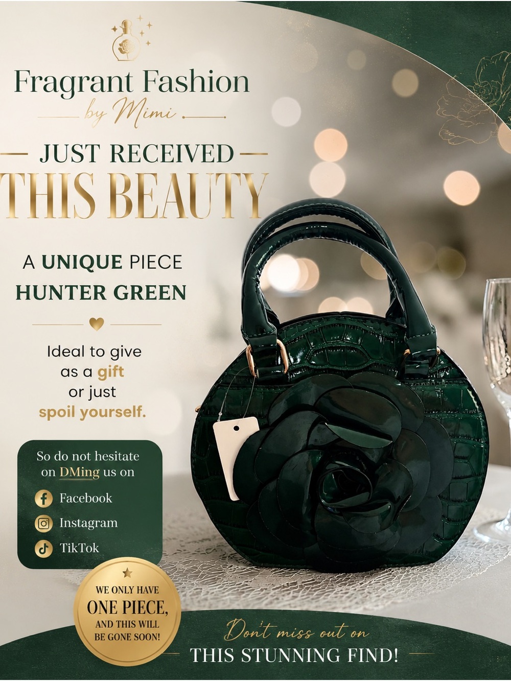 Hunter Green Floral Accent Women’s Handbag